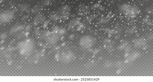 Transparent Background with Snowflakes: Winter Snowfall and Various Snowflake Shapes