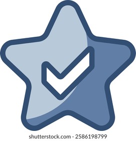 transparent background star icon with check mark. replaceable blue color design