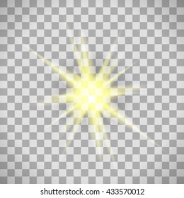 Transparent background star light, glowing or sunlight