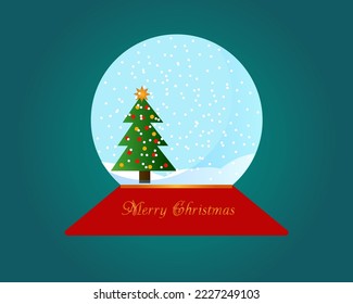 Transparent ball with Christmas tree and snow.