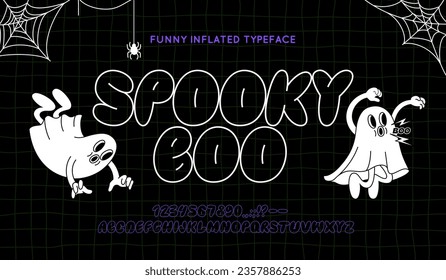 Transparent, Balloon, Inflated Font. Funny Typeset in Y2k Style. Vector Retro Ghost Alphabet. Cute Letters Halloween Aesthetic