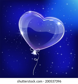 Transparent balloon on blue sky background, illustration.
