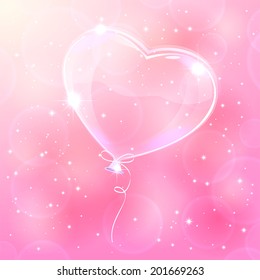 Transparent balloon on pink blurry background, illustration.