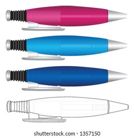 Transparent ballpoint pens in 3 colours plus outlines.