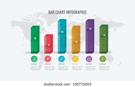 Transparent Bar Charts Infographic Elements with Icons