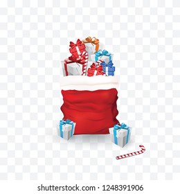 Transparent Big Red Christmas Bag With Gifts Vector