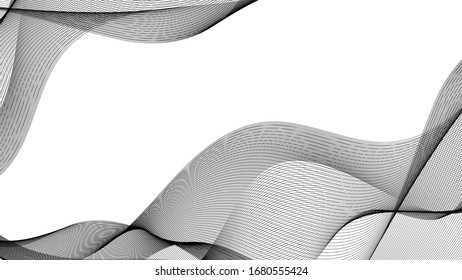 Transparent black fabric. Chiffon or nylon ribbon isolated on white background. Vector wave banner