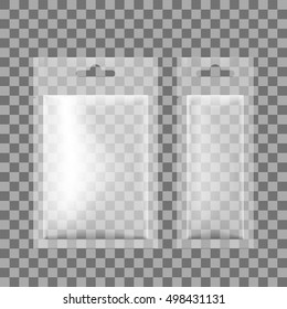 Transparent Blank Foil Pouch Packaging With Hang Slot For Salt, Sugar, Sachet. EPS10 Vector