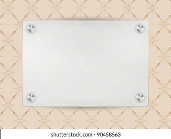 Transparent Blank Frame on Beige Vintage Wallpaper