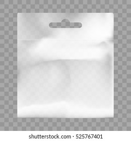 Transparent Blank Plastic Bag With Hang Slot. EPS10 Vector