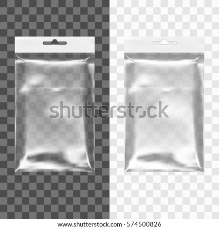 Transparent Blank Plastic Bag With Hang Slot. EPS10 Vector