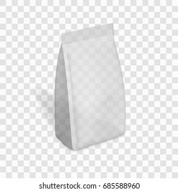 Transparent Blank Plastic Or Paper Packaging With Ziplock. Sachet For Bread, Coffee, Candys, Cookies Or Gifts. EPS10 Vector