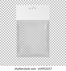 Transparent Blank Plastic Pocket Bag. With Hang Slot. Illustration Isolated