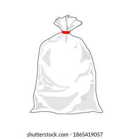 Transparent blank plastic sack or paper packaging. Sachet for bread, coffee, sweets, cookies and gift. Transparent bag on white isolated background.