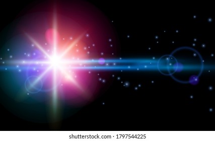 Transparent bling sunlight magical special lens flare light effect. Sun flash camera effect with rays and spotlight isolated vector element. Colorful bright glare design. Fantasy sunbeam refraction.