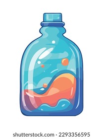 Transparent blue bottle with liquid isolated