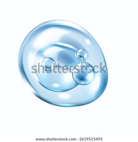 Transparent blue bubble with collagen molecules realistic vector illustration. Hyaluronic acid and serum for skincare 3d object on white
