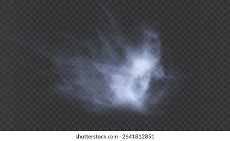 Transparent blue cloud of steam or smoke with soft dispersion on transparent background. Fog or steam effect for overlays and illustrations