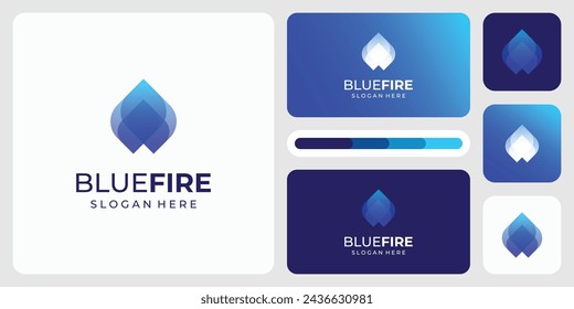 Diseño transparente del logotipo del vector de la forma de la silueta de la llama azul con estilo moderno, simple, limpio y abstracto.