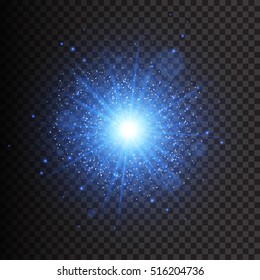Transparent Blue Glow light effect. Star burst with sparkles