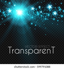 Transparent Blue Glowing Light Effect. Stardust with Sparkles. Shining Stars and Lights. Magic Space. Vector illustration 