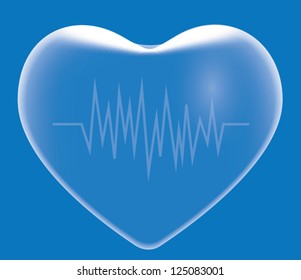 Transparent blue heart and electrocardiogram.