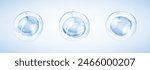 Transparent blue liquid bubbles. Collagen serum bubbles. Cosmetic essence. Concept skin care cosmetics solution. Vector 3d illustration