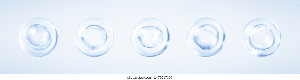 Transparent blue liquid bubbles. Collagen serum bubbles. Cosmetic essence. Concept skin care cosmetics solution. Vector 3d illustration