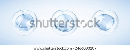 Transparent blue liquid bubbles. Collagen serum bubbles. Cosmetic essence. Concept skin care cosmetics solution. Vector 3d illustration