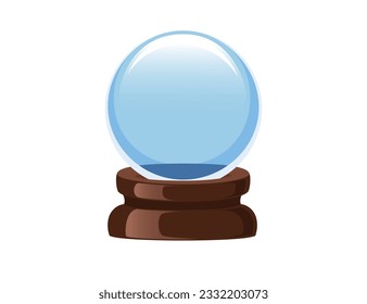 Transparent blue magic ball on wooden stand vector illustration isolated on white background