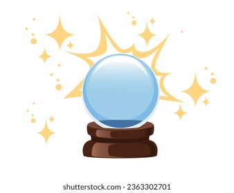 Transparent blue magic ball on wooden stand vector illustration isolated on white background