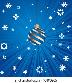 Transparent blue ornament surrounded by snowflakes
