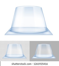 Transparent blue packaging box for cake and dessert.