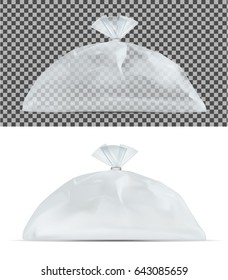Transparent blue plastic bag. Packaging for bread, coffee, sweets, cookies and gift. Santa sack mock up