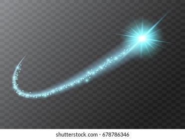  transparent blue  sparkle  lighting effects  with golden glitter curve trail and starburst  .Vector illustration  