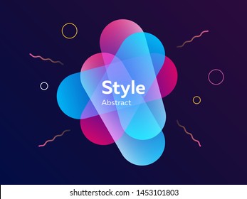 Transparent blue and violet abstract graphic elements on blue background. Dynamic colored form and line. Banner with capsule shapes. Template for logo, flyer, presentation design. Vector illustration