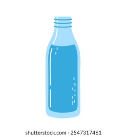 Transparent blue water bottle with liquid displayed against a plain background