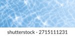 Transparent blue water surface top view. Vector realistic illustration of seamless aqua texture, swimming pool background with light reflection and waves, summer hotel poster, ocean or sea ripple