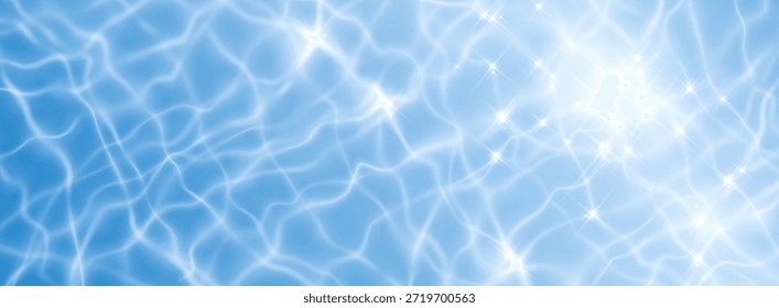 Vista superior de la superficie de agua azul transparente. Ilustración realista de Vector de textura acuática sin costuras, fondo de piscina con reflejo de luz y olas, póster de hotel de verano, ondulación del océano o del mar