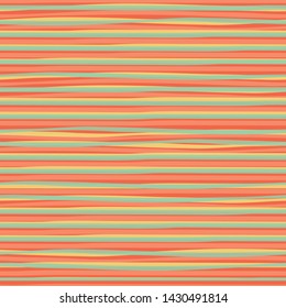 Transparent blue, yellow doodle horizontal stripes creating a watercolor effect. Vector seamless pattern on orange background. Great for wellness, summer products, stationery, packaging, giftwrap