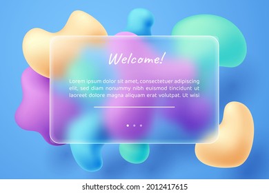 Transparent board. Frosted glass banner with abstract colorful 3d ball, vector EPS10.