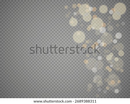 Transparent Bokeh Overlay with Left Border Lights, Gold and White Bokeh Circles Along Edge, Abstract Corner Light Bubble Effect Isolated