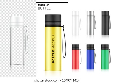 Transparent Bottle 3D Mock up Realistic Plastic Shaker in Vector for Water and Drink. Bicycle and Sport Concept Design. 