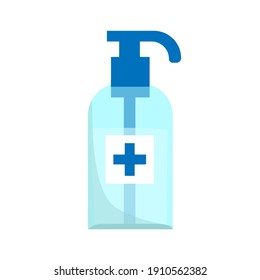 Transparent bottle with a cross on a white background. Antiseptic clip art for a warning ad, medical poster, or advertisement