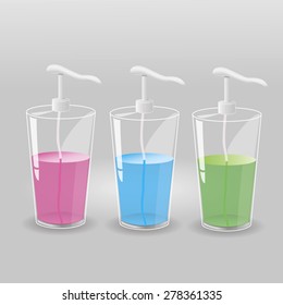 Transparent bottle of gel. Set of Vector mockup bottle with pump.