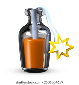 Transparent bottle with ignition mixture. Mix of gasoline and oil in glass container
