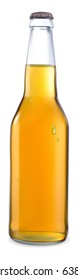 transparent bottle with a light beer with a white background