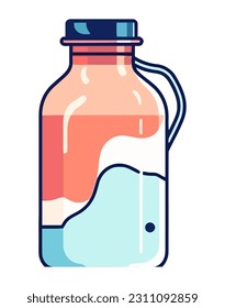 Transparent bottle with liquid and label icon isolated