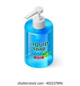 Transparent Bottle with Liquid Soap in Blue Color