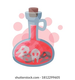 Transparent Bottle of Magic Red Potion, Occult Magic Object for Mystic Ritual Cartoon Style Vector Illustration